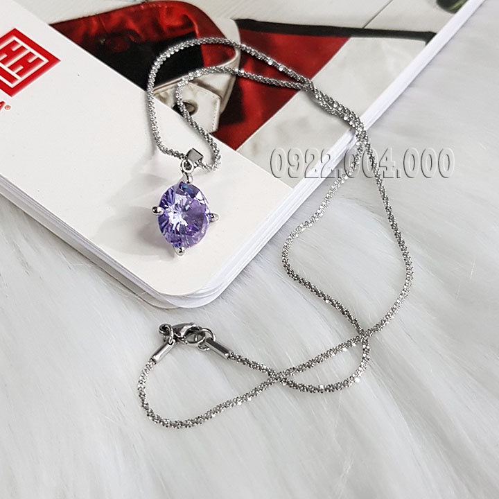 Dây chuyền mặt đá xoàn tím 14mm