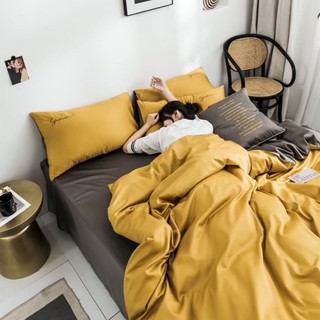 Bộ chăn ga và vỏ gối tencel suimoi  màu vàng ga phối cao cấp , cực kỳ sang trọng