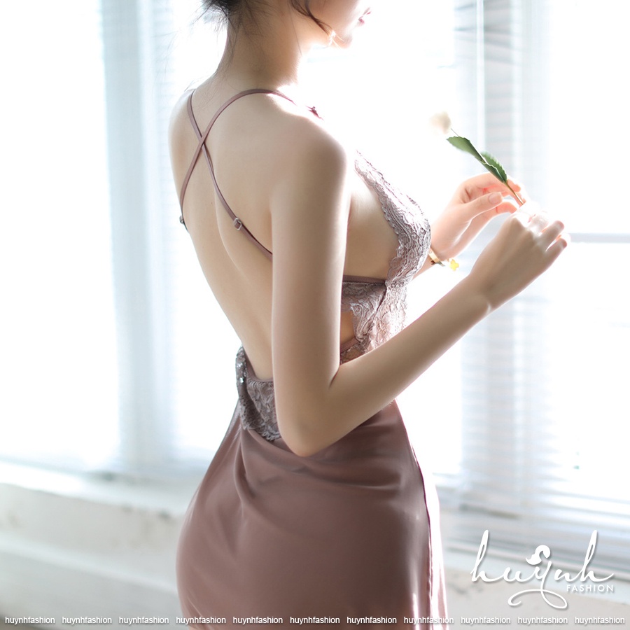 Váy ngủ kèm áo choàng phối ren sexy gợi cảm - N13