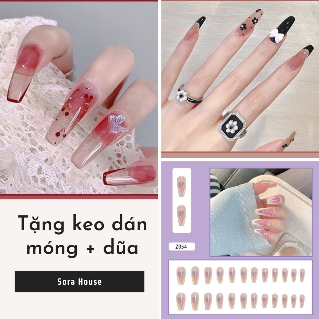 Móng Giả ❤️ SHIP 2H ❤️ Set 24 Móng Tay Giả Đính Hạt Kèm Keo Dán Móng | Tổng hợp