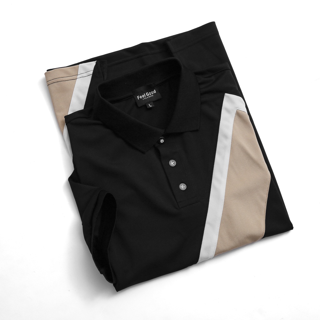 Áo Polo Nam đẹp FEEL GOOD basic - Áo thun nam có cổ trụ bẻ, PHỐI CHÉO TRẮNG BE vải cá sấu cao cấp chính hãng  giá rẻ