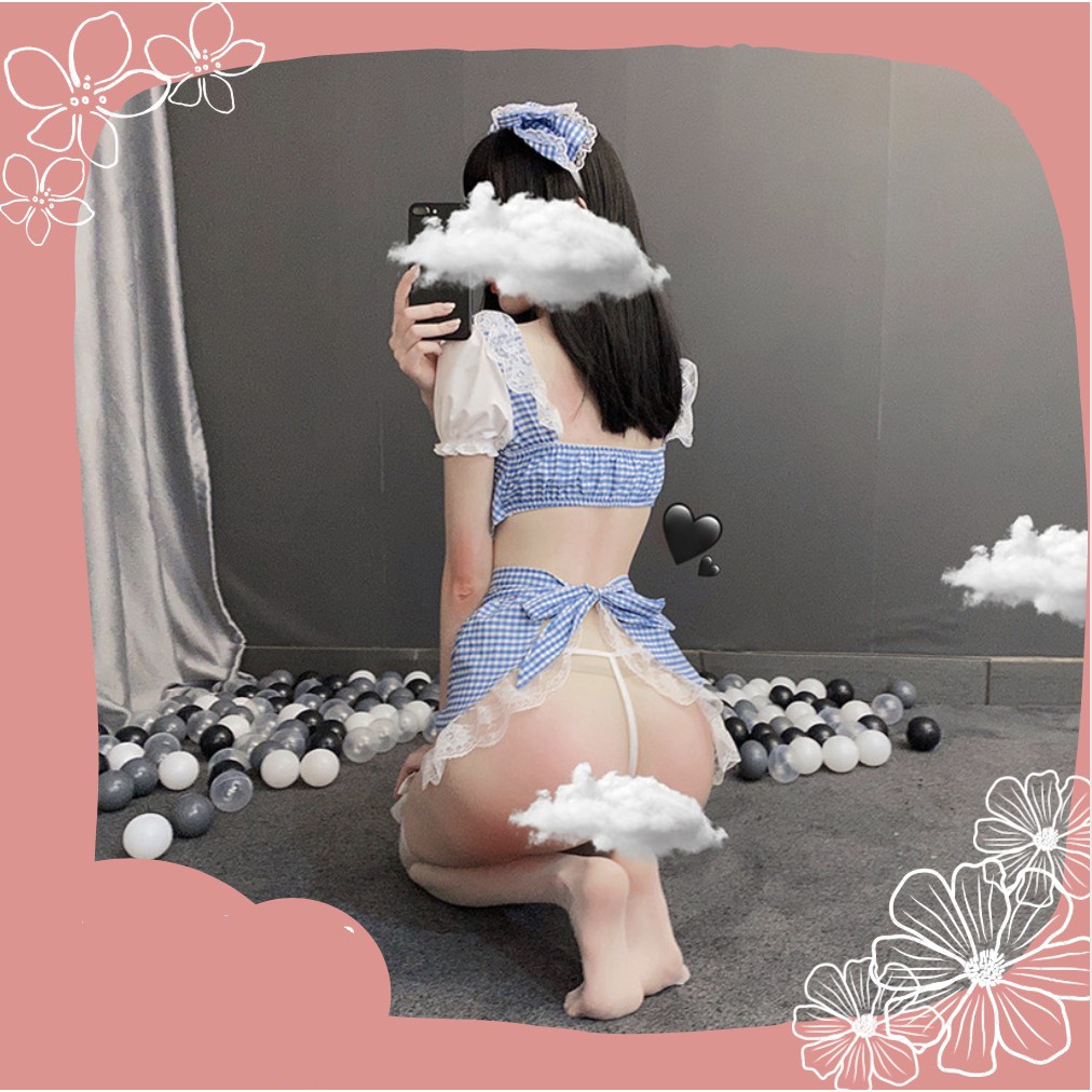 Bộ Đồ Ngủ Cosplay Hầu Gái Nơ Kẻ Xanh 1254 | BigBuy360 - bigbuy360.vn