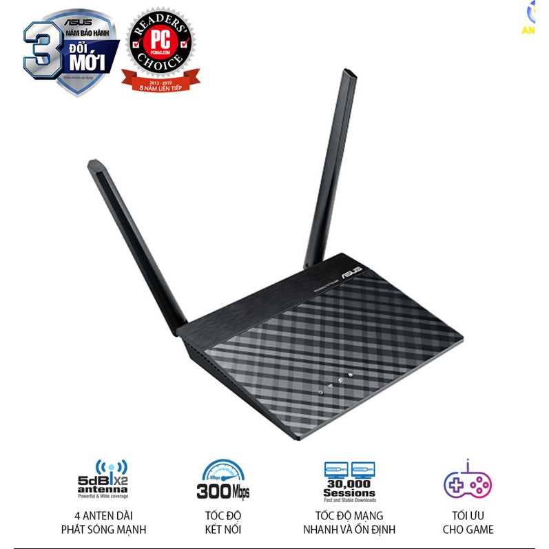 Bộ Phát Wifi Không Dây ASUS RT-N12+ Chuẩn N Tốc Độ 300Mbp - Hàng phân phối chính thức BH 36 tháng