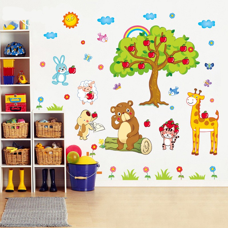 decal dán tường gấu cây táo