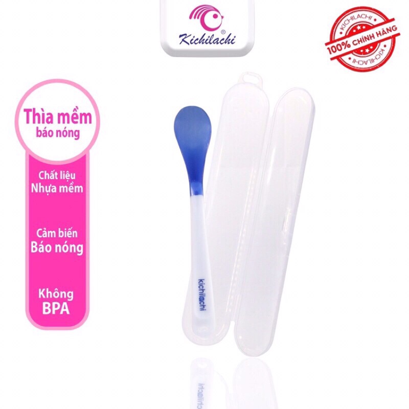 Thìa ăn dặm báo nóng kichi có hộp đựng