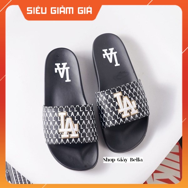 Dép 𝐌𝐋𝐁 LA Nam Nữ Quai Ngang Unisex Siêu Hot Trend Chữ Thêu Sắc Nét, đủ size [ Fullbox + Hỗ trợ đổi size ] - Màu ĐEN LA