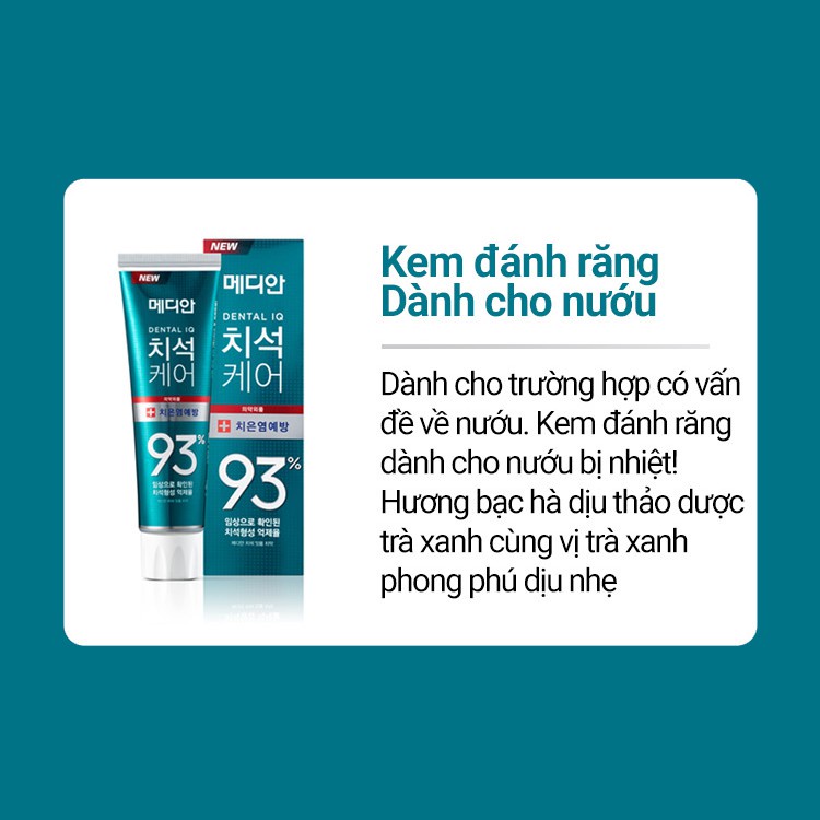 Kem Đánh Răng Giúp Giảm Sưng Nướu, Chảy Máu Chân Răng Hương Trà Xanh Median Dental IQ 93% Breath Care 120g - Xanh Ngọc