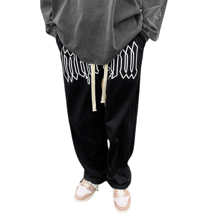 Quần nỉ dài chữ chảy Mnac Unisex [FREESHIP] Jogger suông ống rộng phối dây rút gấu kiểu dáng thể thao cá tính peonyb