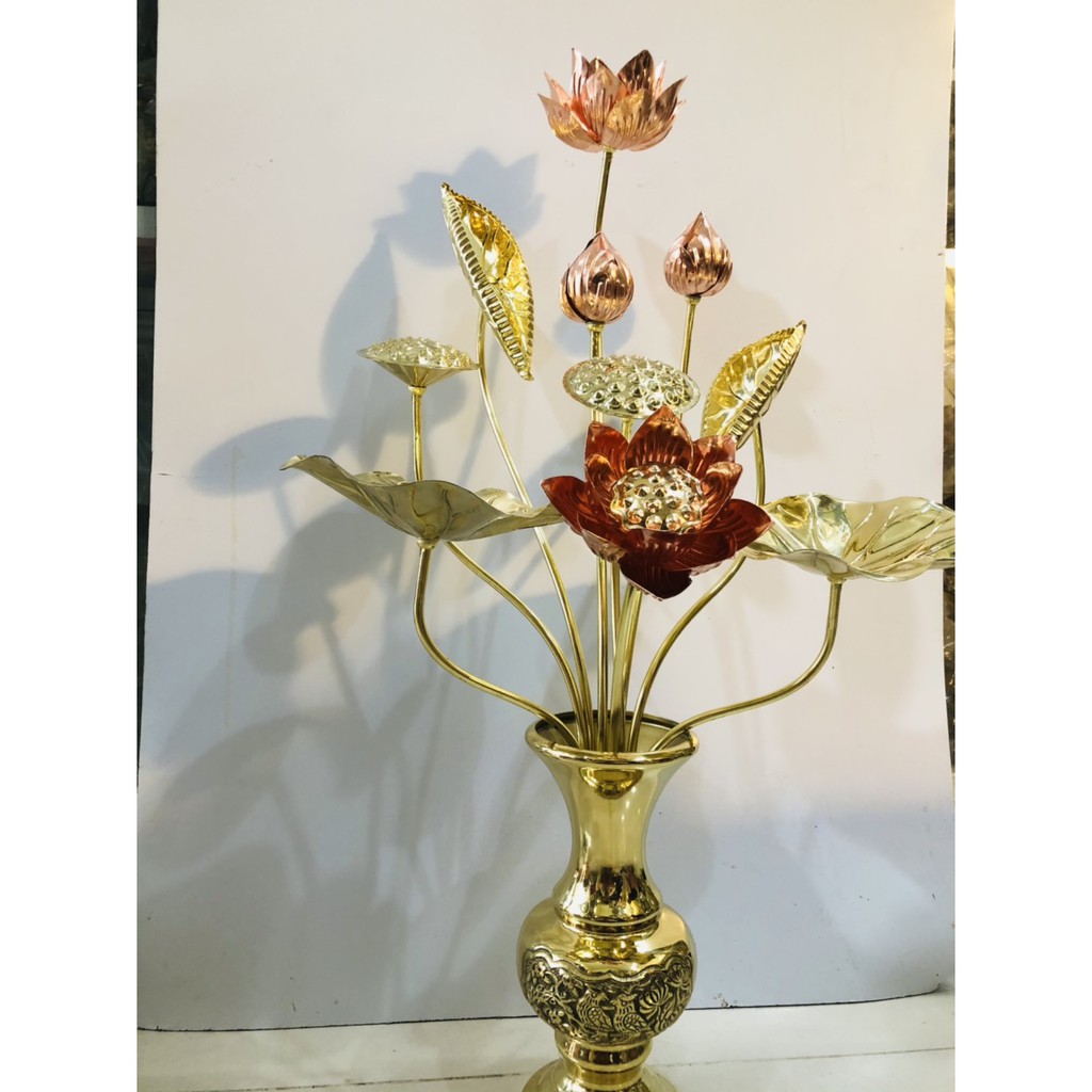 Hoa sen thờ cúng bằng đồng vàng cao 65cm