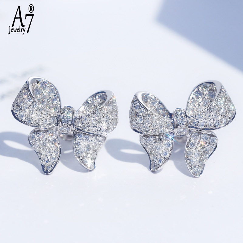 1 đôi bông tai hình nơ bướm mạ vàng trắng 18K sang trọng