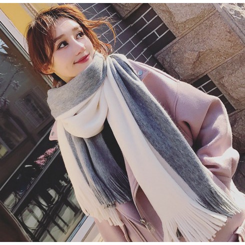 Khăn choàng cổ vải cashmere dày giữ ấm màu sắc thời trang thu đông phong cách Hàn Quốc trang nhã cho nữ