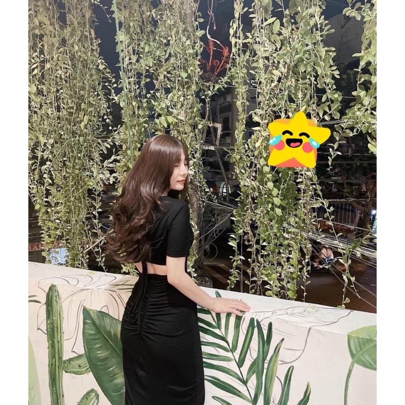 Đầm body dài qua gối giá rẻ ⚡️Freeship ⚡️Đầm ôm dài vải thun vải đẹp rút dây sau lưng