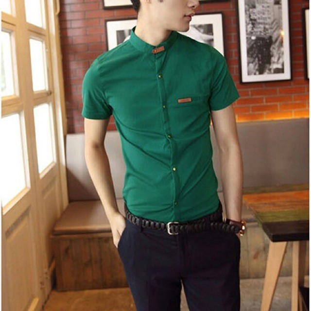 Áo sơ mi nam kaki tay ngắn cổ trụ bao đẹp phối túi giả size M L XL 2XL - Hàng nhập khẩu