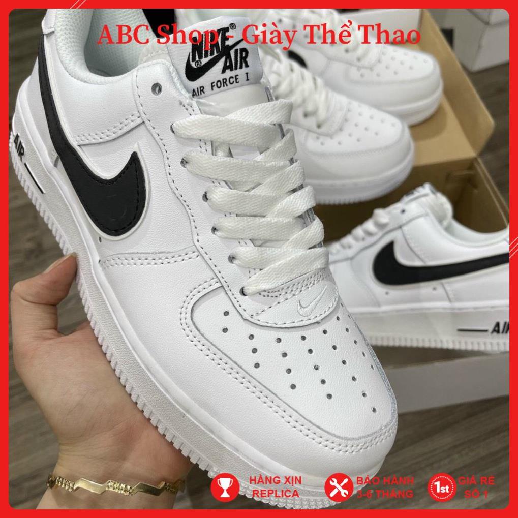 [FreeShip-Hàng Xịn ] giày Af1 trắng móc đen thấp cổ, Giầy Air Force Trắng vạch đen Full phụ kiện