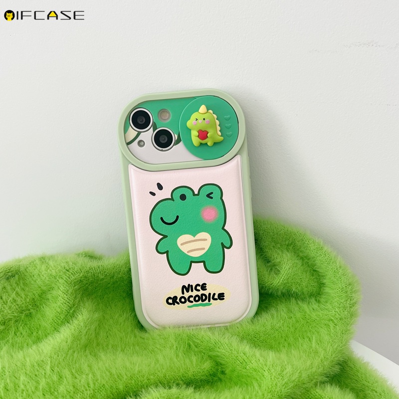 Ốp Điện Thoại Da Mềm Chống Sốc Có Nắp Trượt Bảo Vệ Camera In Hình Khủng Long 3D Cho iPhone 14 Plus 14 Pro Max