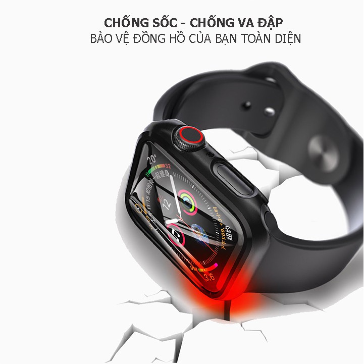 Ốp Nhựa Cứng Viền Nhám Có Kính Cường Lực Dành Cho Apple Watch Full Size 38/40/42/44mm