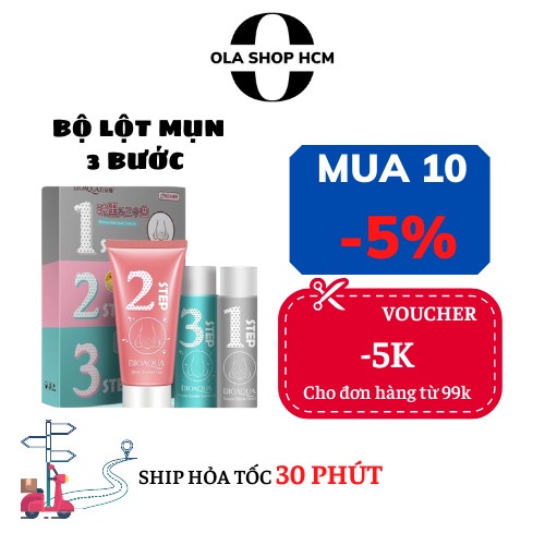 Bộ gel lột mụn đầu đen mũi BIOAQUA set 3 bước nội địa trung không gây kích ứng siêu sạch mụn