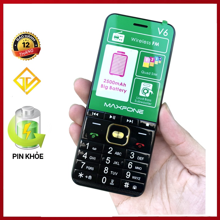 Điện thoại Maxfone V6 4 sim 4 sóng, Pin khủng, Màn hình lớn 2.8' - Mới Nguyên seal