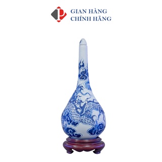 Nậm rượu Men Lam Trắng NỔI họa tiết RỒNG, đồ thờ cúng Phùng Gia - Gốm sứ Bát Tràng cao cấp