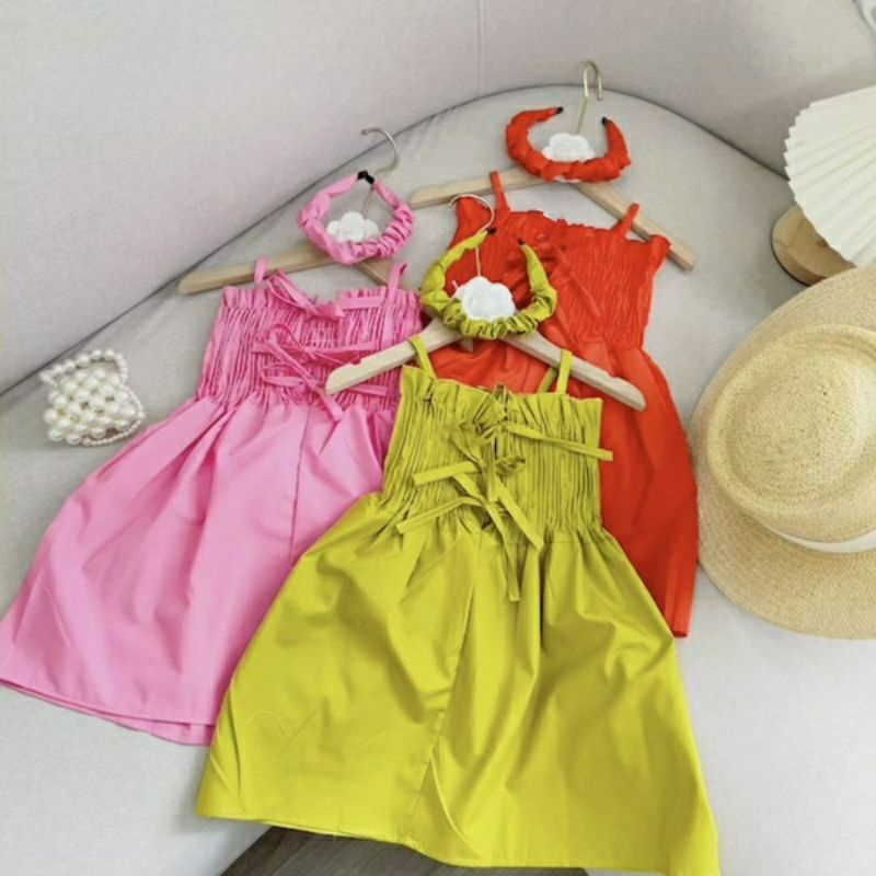 Váy 2 dây bé gái  - Đầm bé gái kèm cài tóc xinh xắn size 8ky - 28ky
