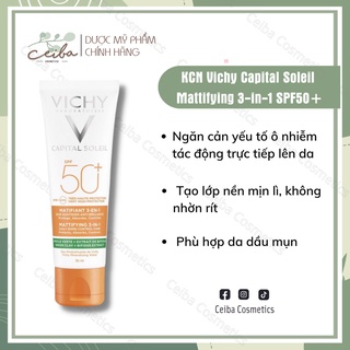 Kem Chống Nắng Chống Ô Nhiễm Bụi Mịn CAPITAL SOLEIL MATTIFYING 3-IN-1 SPF50 Cho Da Dầu Mụn 50ml