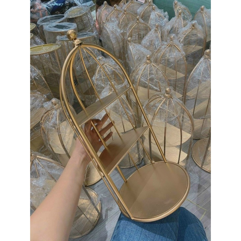 KỆ LỒNG CHIM 3 TẦNG MẠ VÀNG ĐỰNG MỸ PHẨM, NƯỚC HOA, BÁNH KẸO... Decor nhà