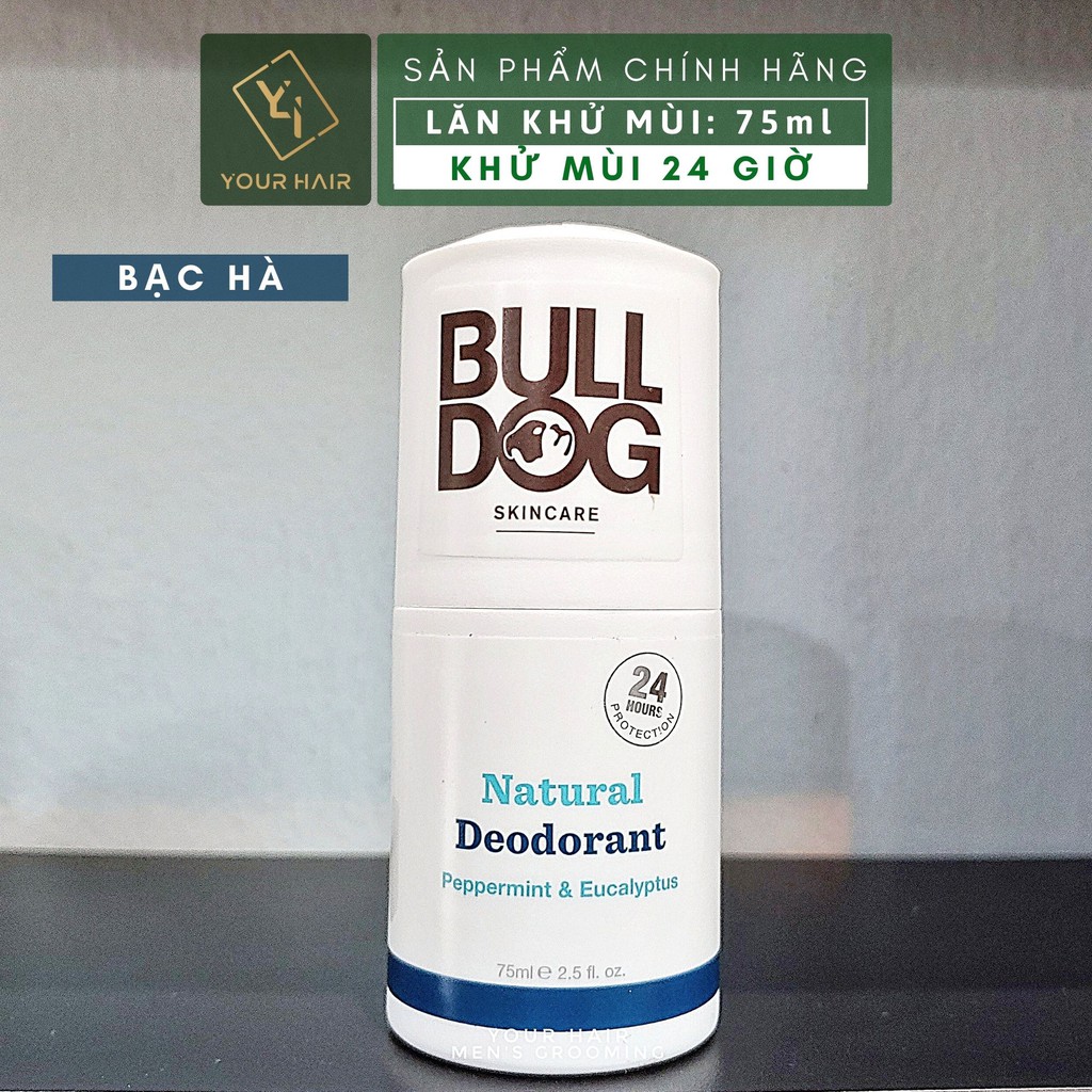 Lăn khử mùi Bulldog Peppermint &amp; Eucalyptus Natural Deodorant - 75ml | Mùi Bạc Hà &amp; Khuynh Diệp - Khử mùi 24 giờ