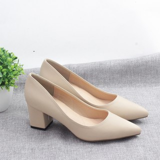 LiB - Giày Cao Gót Nữ Công Sở 5 cm Đế Vuông Trơn Basic 4075