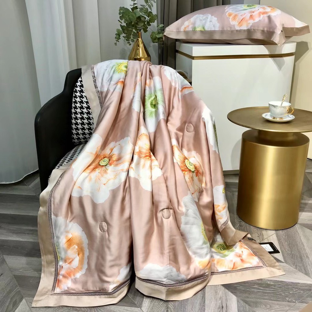 Chăn lụa tencel tơ tằm FREEMONDE mát lạnh mềm mịn cao cấp , Mền hè lụa kích thước 2m3x2m nhập khẩu (tặng kèm túi sách)