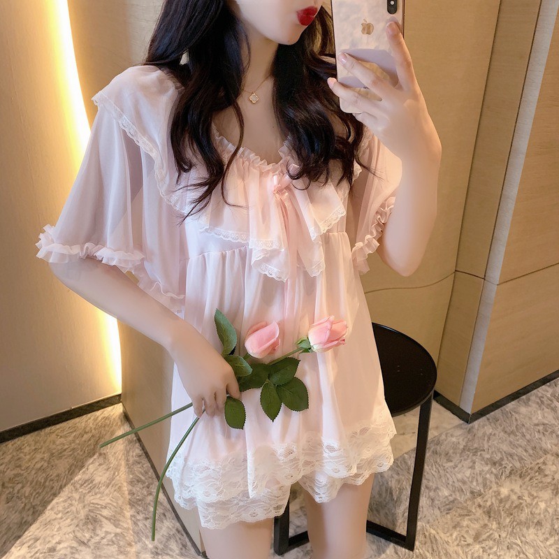 (N1) đồ ngủ ulzzang hàn quốc tiểu thư siêu mát vải mịn freesize hai màu(kèm ảnh khách)