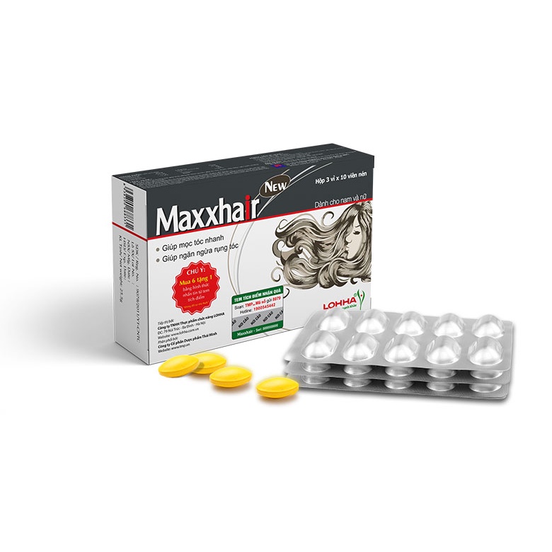 Viên uống ngăn rụng tóc, ngừa hói đầu, giúp mọc tóc nhanh, tóc chắc khỏe Maxxhair - Hộp 30 viên