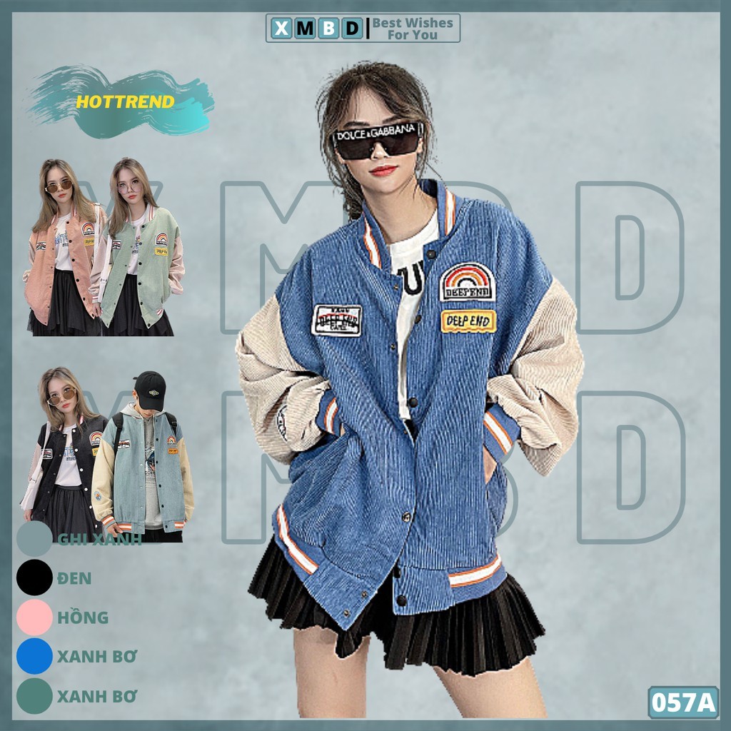 Áo Khoác Kaki Nhung Gân Hàng Quảng Châu Logo Thêu Nổi Bomber Jackets Kaki Form Rộng Unisex CẦU VÒNG - AK057 A