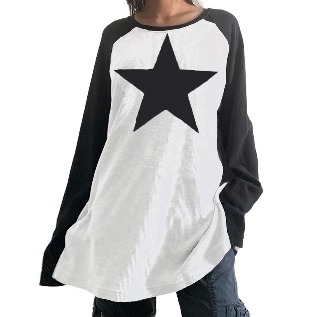 Áo Thun Tay Dài Dáng Rộng In Hình Ngôi Sao Phong Cách Gothic Cổ Điển OKDK-Y2K Fairycore Grunge