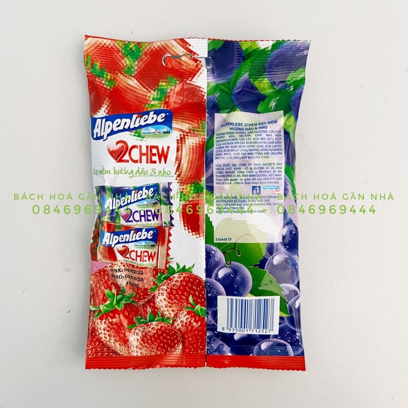 Kẹo Mềm Alpenliebe 2 Chew Hương Hỗn Hợp Dâu & Nho gói 87,5g