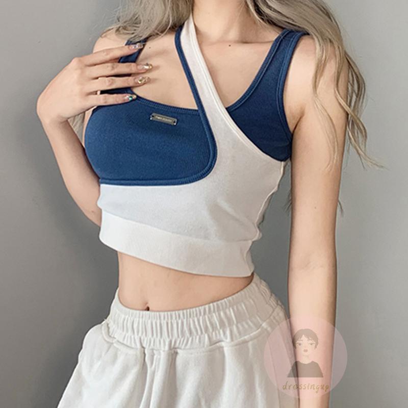 Áo Tank Top Hai Dây Màu Sắc Tương Phản Thời Trang Mùa Hè Cho Nữ