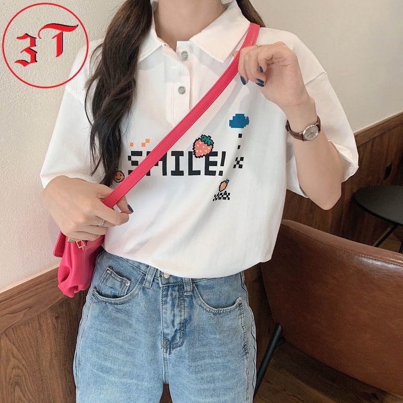 áo cổ đức in chữ SMILE