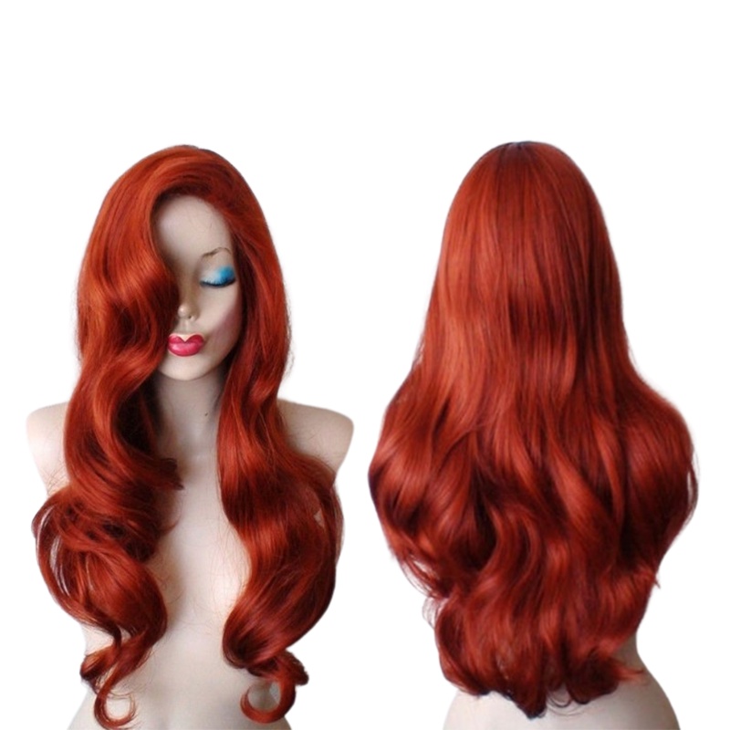 Womens Red Long Curly Hair Wigs Ladies Copper Jessica Rabbit Wavy Cosplay Wig