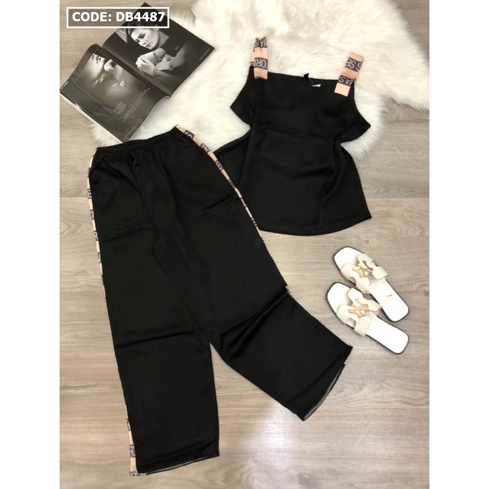 Đồ Bộ Satin Quần Dài Ống Xẻ Phối Áo 2 Dây | BigBuy360 - bigbuy360.vn