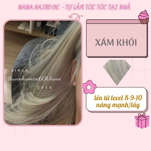 (PHẢI TẨY) Thuốc nhuộm tóc màu Xám Khói kèm oxy trợ nhuộm dưỡng găng tay