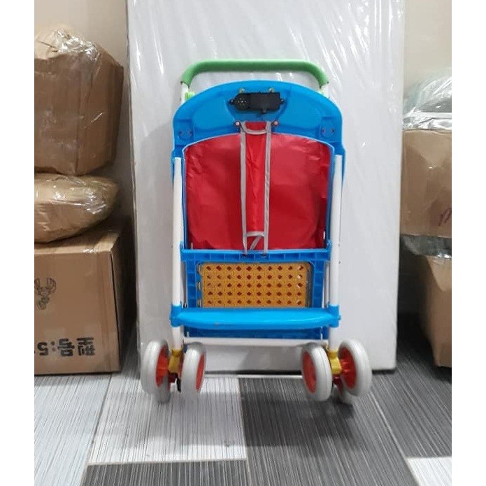 [Trợ giá] Xe Đẩy Nhựa Giả Mây Gấp Có Nhạc, Bảo Hiểm, Mái Che, Phanh Chân