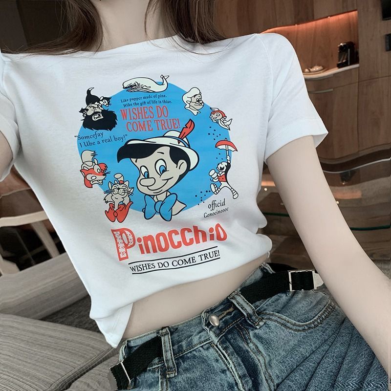 Jiashucheng Áo Thun Cotton Ngắn Tay Màu Trắng Dáng Ôm Eo Cao Phong Cách Mới Cho Nữ