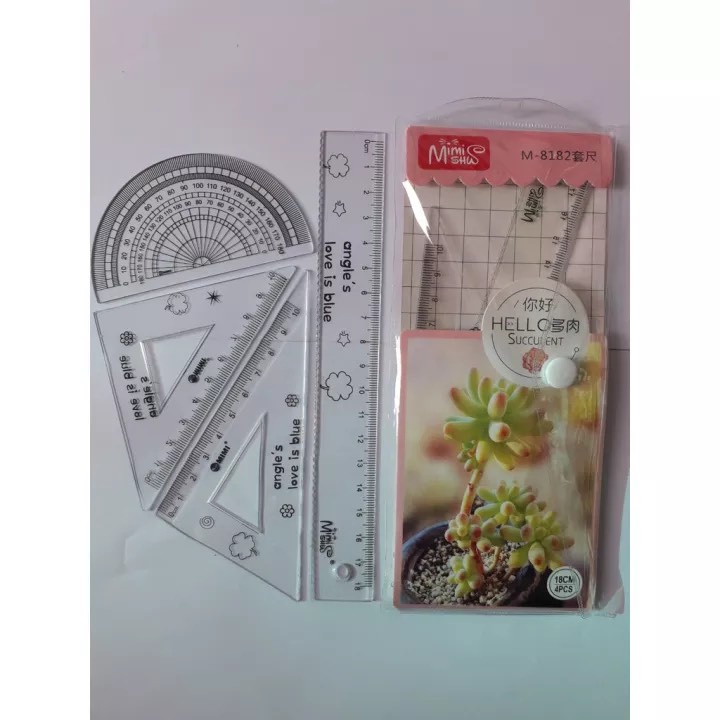 Bộ thước kẻ eke 4 món 15cm-20cm, bộ thước đa năng 4 món dùng cho học sinh