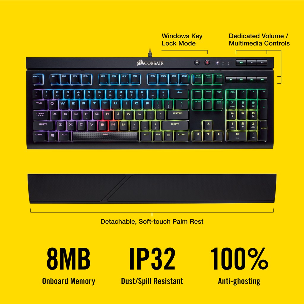 [Mã ELMALL10 giảm 10% đơn 500K] Bàn phím cơ CORSAIR K68 BLK RGB - Mx Red Switch