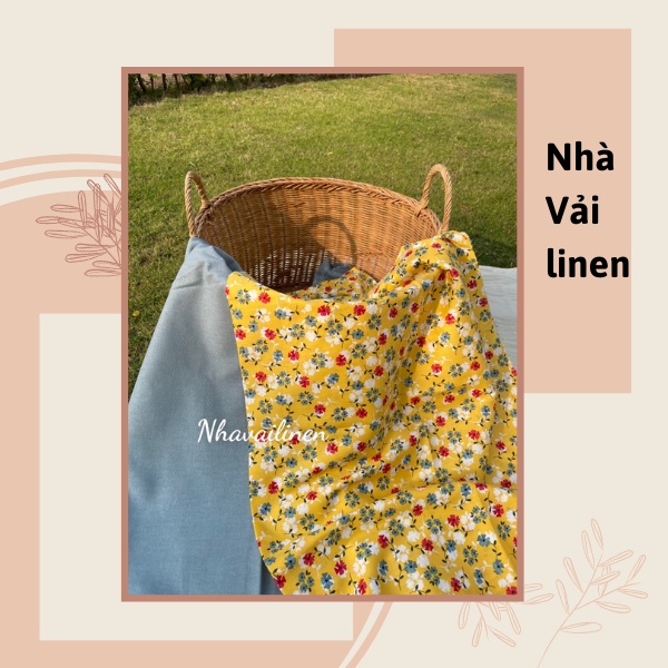 Vải Thô Cotton Nhà Vải Linen Họa Tiết Hoa Xinh Xắn Nàng Thơ Mát Mẻ Dễ Chịu Phù Hợp Mặc Mùa Hè