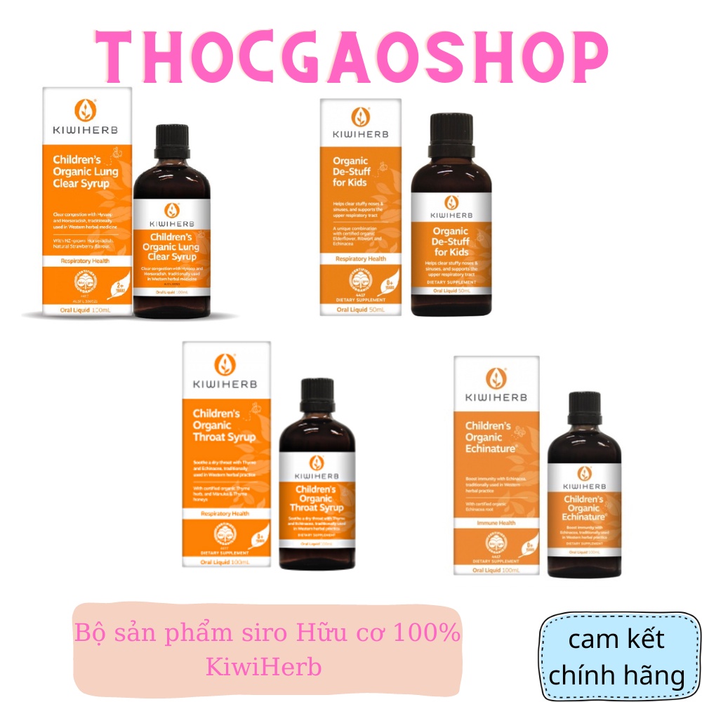 Bộ sản phẩm siro Hữu cơ 100% KiwiHerb giúp tăng cường và bảo vệ hệ hô hấp cho bé 0m+