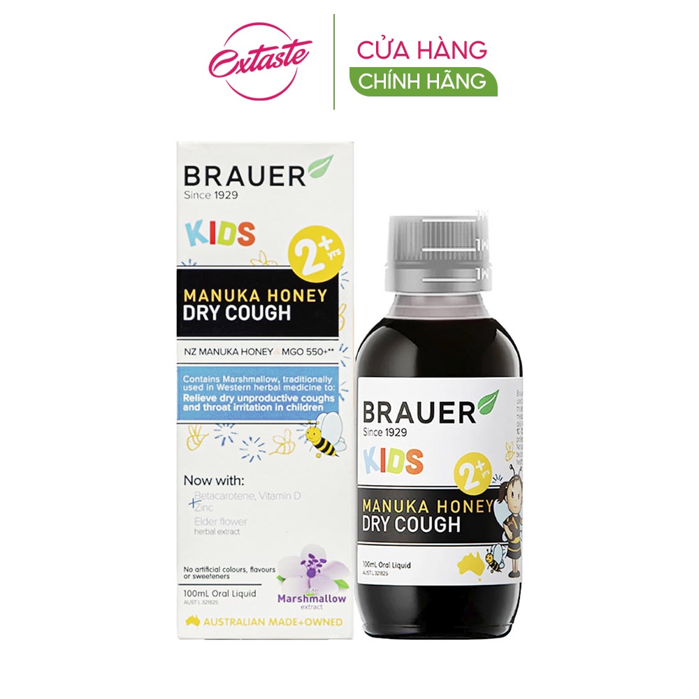 Siro ho mật ong Brauer Kids Manuka Honey Dry Cough 100ml cho trẻ từ 2 tuổi Extaste