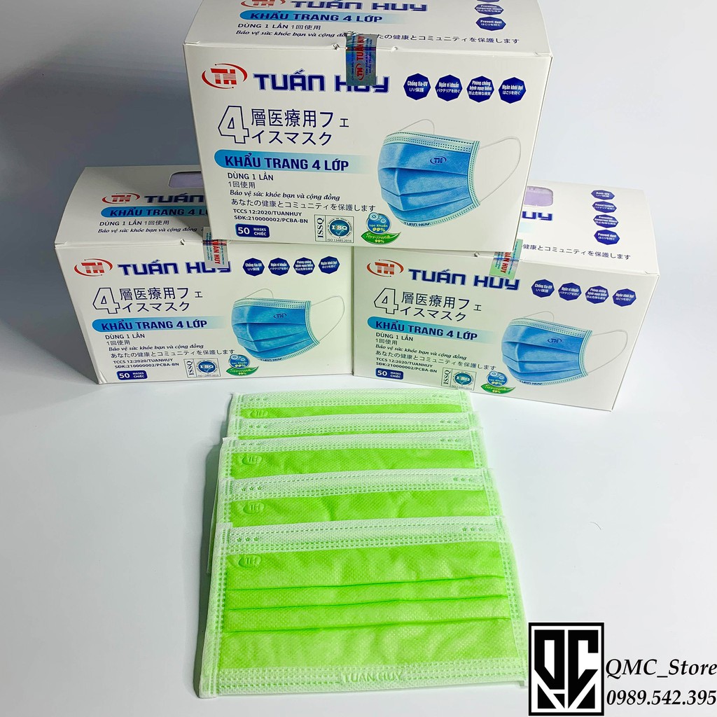  <Hot> Khẩu trang y tế 4 lớp kháng khuẩn màu xanh lá, hộp 50c #QMC | BigBuy360 - bigbuy360.vn