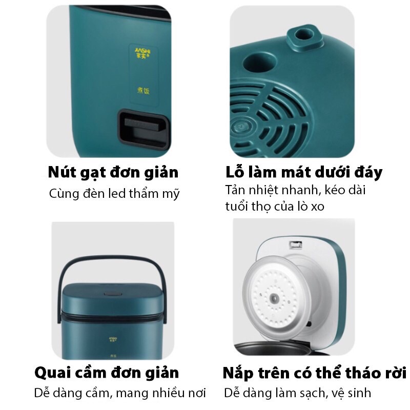 Nồi Cơm Điện Mini 1.2Lít Đa Năng (Hầm, Lẩu, Luộc) Dùng Cho Gia Đình 1-2 Người