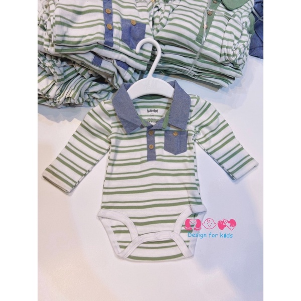 (Link 1) (Tặng nơ) Bộ body công tử, bộ body chip dài tay cổ đức, cổ trụ Yam.pi xuất dư, vải ORGANIC COTTON choăngj
