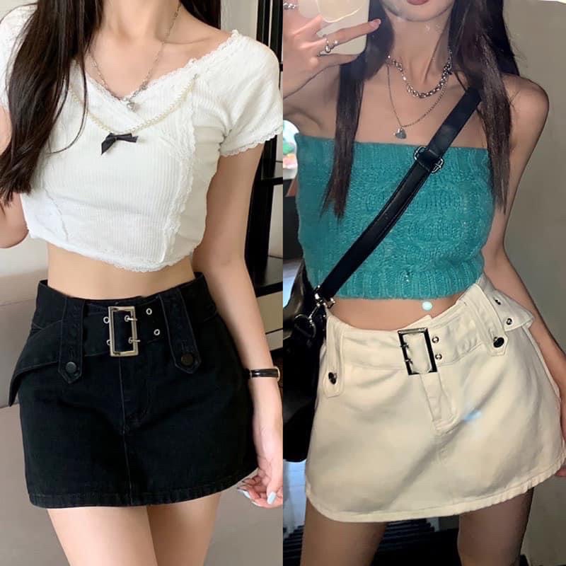 Chân váy chữ A tặng kèm thắt lưng, Váy kaki dây nịt công sở có quần trong